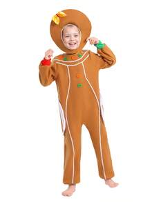 Kids Gingerbread Man Hat And Jumpsuit Two Pieces Set Stage And Festival Performance Costumes For Girls
