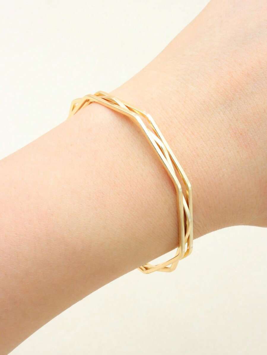 1 Peça Bracelete Minimalista de Moda Assimétrico 3D com Linhas Geométricas Triângulo na Cor Dourada