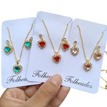 Set Of Chain With Pendant + Gold Plated Earring Heart Stones Studs Latest Release - 紅色 - 查看 3