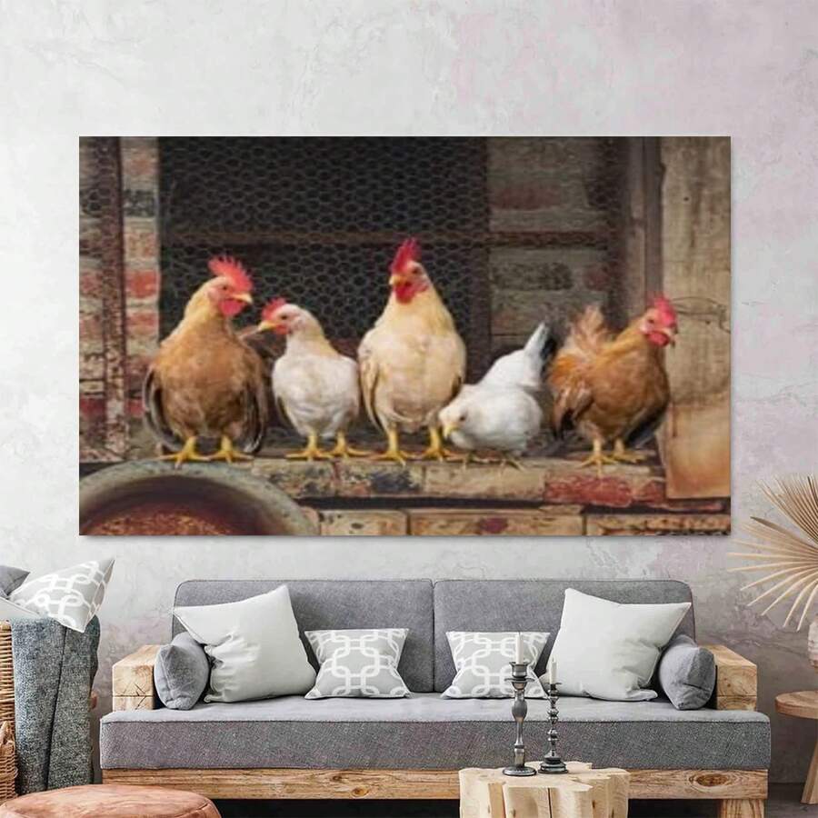 Arte de pared enmarcado de pollo de granja, decoración rústica con gallinas - Enmarcado - Ver 1