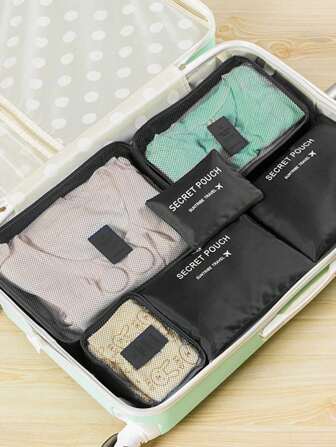 6 Pcs/Set Black Travel Large Capacity Portable Organizer Packing Cubes