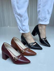 Comfortable Pumps With Buckles – 7cm Heel And Basic Elegant Party PU Leather Buckle Office Party - 黑色 - 查看 6