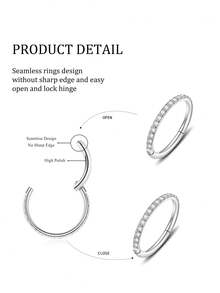 1pc S925 Sterling Silver Zirconia Earring, Seamless Open Design With Ear Clip, Suitable For Women's Daily Wear, Best Gift For Girlfriend, Mother, Sister - Single - View 8