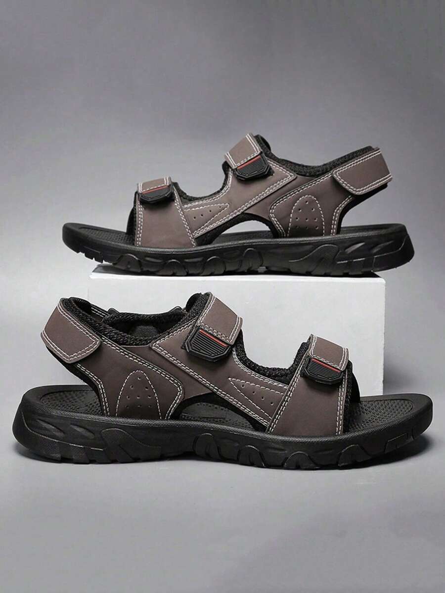 Men's Sport Sandals, Adjustable Hook-Loop Closure, Suitable For Outdoor Sports, Wear-Resistant Sole - Brown - View 1