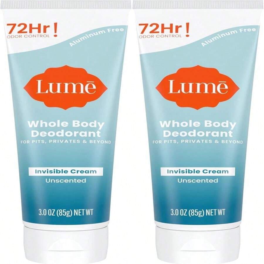 Lume Whole Body Deodorant - Invisible Cream Tube - 72 Hour Odor Control - Aluminum Free, Baking Soda Free, Skin Safe - 3.0 Ounce (Pack Of 2) (Soft Powder) - Unscented - 查看 1