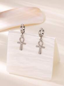 1 Paar ägyptische Ankh Kreuz Creolen für Frauen Männer, vergoldet Edelstahl Lebensschlüssel Ohrringe, ägyptisches Glücksamulett Schmuck