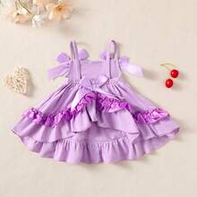 Vestido de verano para bebé niña recién nacida – Con tirantes y lazo decorativo - Morado - Ver 1