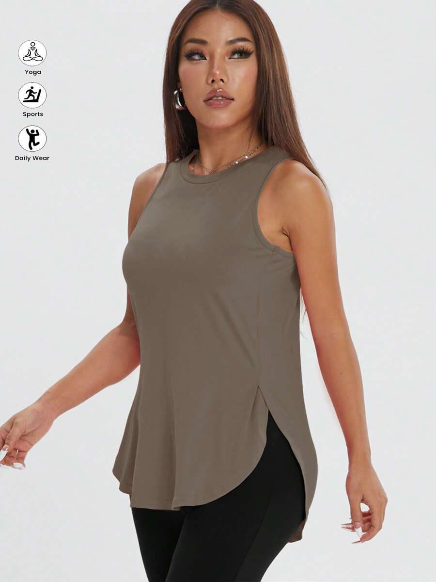 1pc Women's Casual Loose Sleeveless T-Shirt, Side Slit, Comfortable Workout Top, Spring/Summer