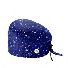 1 件时尚印花医用手术帽，带设计元素，抗菌防尘，男女通用可调节松紧带和抽绳护士帽，吸汗带衬里，适合医生、护士、美容院、厨师、服务员、兽医、管家，印有宇宙元素，涤纶，适合所有季节、办公室和日常使用 - 彩色 - 查看 14