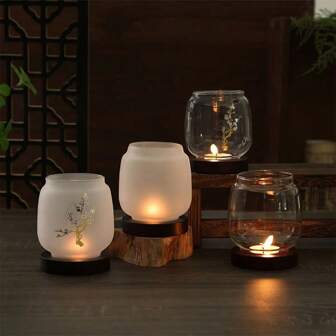 1pc Matte Glass Candle Holder, Elegant Glass Candle Lantern, Zen Vintage Chinese Style Tea Room Decor, Suitable For Home Decoration, Antique Candle Lamp Shade, Atmosphere Light, Candle Holder, Housewarming Gift