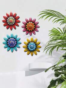 1 Stück/ 4 Stück Farbenfrohe Metallblumen Wanddekoration - Bunte Außen-, Garten-, Terrassen-, Wohnzimmer-, Party- und Hochzeitsdekoration - Ohne Strombedarf - Perfekt für Zaun oder Wandakzente, Terrassendekoration, Blumenmuster Design, langanhaltend Außendekoration
