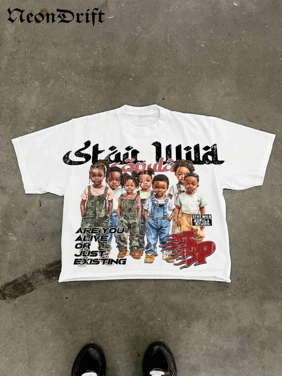 Y2k,Fun Pattern, Men's Summer Short Sleeved Pure Cotton Comfortable And Breathable Casual Outdoor Street Round Neck T-Shirt, A High-Quality Fashion Brand, A Surprise Gift For Family And Friends. - 白色 - 查看 1