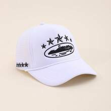 1 pieza Gorra de béisbol de moda, gorra de malla con costura de estrellas para verano, estilo casual y versátil. Nota: Puede haber compresión del embalaje al recibirlo, con instrucciones de cuidado incluidas.