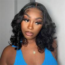 Body Wave Lace Front Wigs Human Hair Pre Plucked 13x4 HD Lace Front Wigs Human Hair Bob Wig Human Hair Glueless Wig 200% Density Short Bob Wigs For  Women Natural Black(Bob Wig,12 Inch) - Natural Black - 查看 2