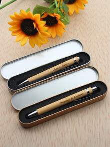 1pc Personalized Custom Bamboo Ballpoint Pen Set, Pen,Equipped With A Metal Pen Box, Bamboo Rod Touch Ballpoint Pen, School Supplies,Laser Engraved Logo Promotional Pen, Suitable For Wedding Favors And Signatures, Business Gift Customization, Back-To-School Supplies, Daily Use, Office Signing Pens, Office Supplies,Gifts For Daughters, Sons, And Friends.Christmas Gift