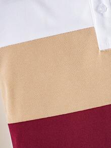 3件組男童多色刺繡短袖 Polo 衫，對比條紋領口學院風上衣，適合返校季與日常穿著 - 酒紅色 - 查看 8