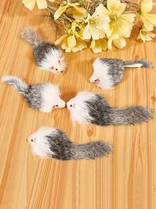 4 件宠物猫玩具 - 兔皮、2 种颜色塑料老鼠、毛绒老鼠 - 室内猫咪互动玩耍和锻炼玩具