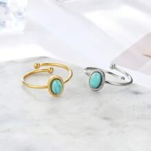 1 Stück modischer edelstahl-Ring in grünem Türkis-Prägung in elliptischer Form, verstellbar, für Frauen, minimalistischer Alltags- und Hochzeit/Anlass-Trag