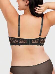 MIMILEMON Plus Size Women's Black Lace Seamless Full Coverage Underwire Bra With Wide Straps, Shaping, Daily Wear - Black - View 4