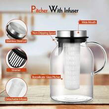 Fruit Infuser Glass Water Pitcher With Removable Lid High Heat Resistant Carafe For Hot Cold Drinks Flavor Infused Beverage Iced Tea 2 Qt - 1 - View 2
