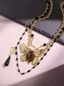 1pc Stylish, Exquisite, Elegant, Luxurious, Versatile, Unique, Shiny Butterfly & Heart Layered Pendant Necklace, For Women, Daily, Party, Commute, Holiday, Festival