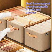 2025 Best Selling New 1PC Khaki Foldable Non-Woven Fabric Storage Basket With Cloth Handle, Suitable For Living Room Toy Storage, Bedroom Wardrobe Clothes Storage