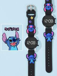 Disney 1 pieza Reloj electrónico digital 3D del personaje de Stitch de Disney con pantalla LED, adecuado para uso diario y como regalo