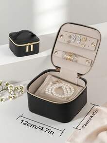 Portable PU Handle Jewellery Organizer, Jewellery Storage Bag, Travel Small Jewelry Case, Jewelry Box, PU Leather 4 Zipper Bags For Women Girl, Valentine's Day Gift, Marriage, Birthday Gift, Earrings Necklace Rings Storage Gift Box Black Back To School - Multicolor - View 4