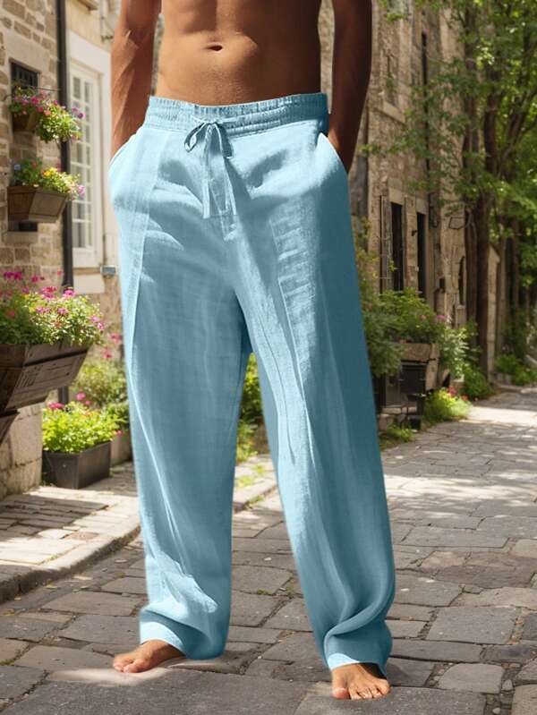 White Linen Woven Loose Casual Pants, Suitable For Spring, Autumn And Summer