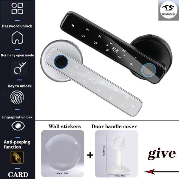 Fingerabdruck Smart Türschloss, schlüsselloser Eintritt 4-in-1 Türschloss, entsperren per Fingerabdruck/Tastatur/IC-Karte/Schlüsselgriff, geeignet für Zuhause, Hotel, Apartment, Büro, Smart elektronisches Schlafzimmertürschloss