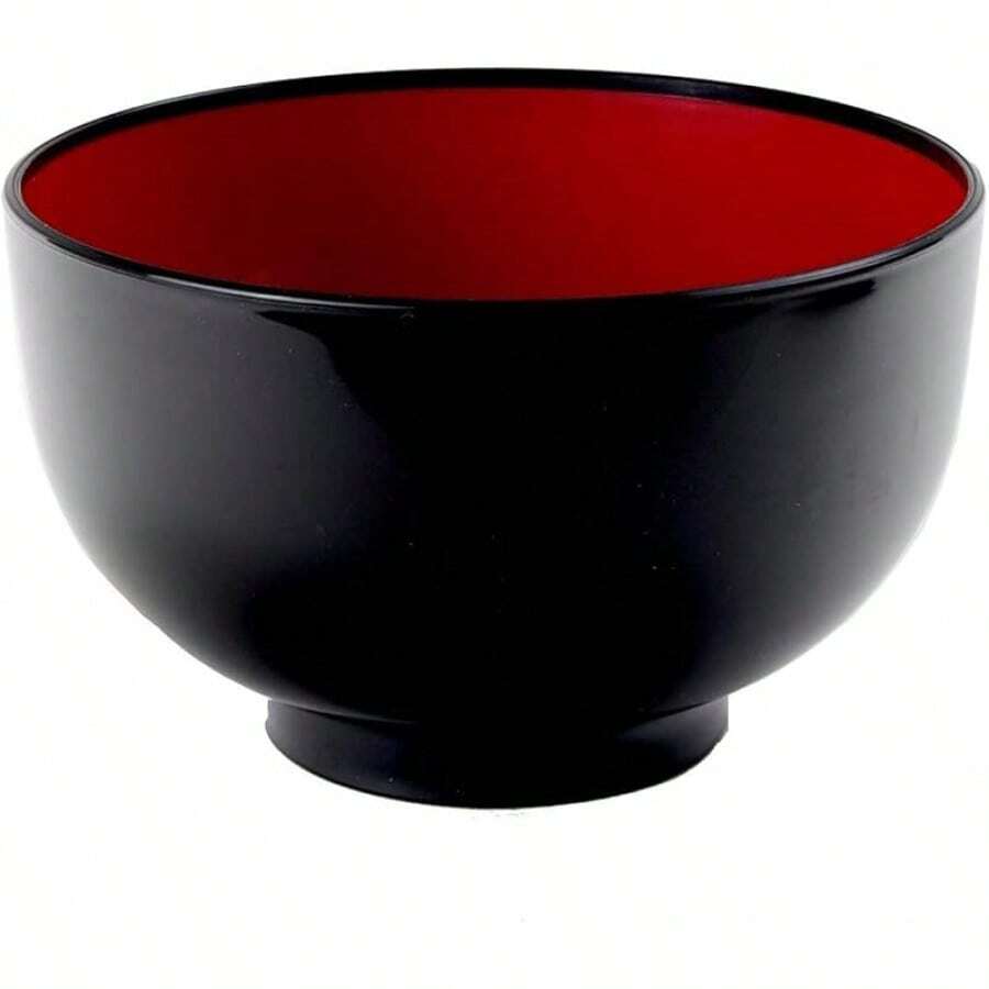 Japanese Soup Bowl, 38 Fl.Oz, Plastic Bowl For Ramen, Udon, Pho, Rice, And Cereal, Microwave & Dishwasher Safe, Black And Red Color - 23oz - View 1