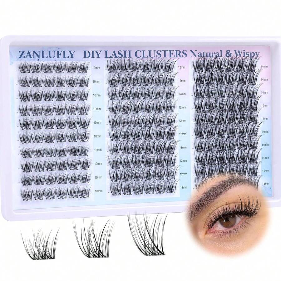 Lash Clusters Wispy Eyelash Clusters Natural CC-Curly Cluster Lashes Zanlufly Wispy Individual Lashes 180Pcs Eyelash Extension 10 12 14MM DIY Lash Extension - 自然CC捲髮 - 查看 1