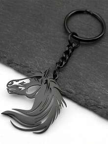 嘻哈马小马头动物钥匙扣 男女不锈钢金色银色男包饰钥匙圈 - 彩色 - 查看 7