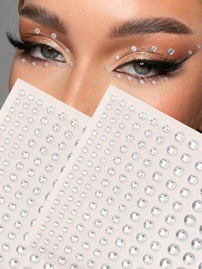 2pcs Multi-Sized Small-Particle Three-Dimensional Simulated Water Diamond Gemstone Eye And Face Diamond Stickers DIY Music Festival Y2k Makeup Carnival Party Eye And Face Decorative Diamond Stickers, Face Gems Hair Gems Pearls, Self-Adhesive Face Jewels Eye Rhinestones, Halloween Makeup Gems Rave Accessories For Face Eyes Body Makeup
