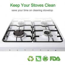 1 stuk kookplaatbranderhoes, 0,2 mm zilver, gasfornuisbrandervoering, antiaanbaklaag, herbruikbaar, keuken, snijdbaar, gemakkelijk schoon te maken, formaat 27,8 x 27,8 cm