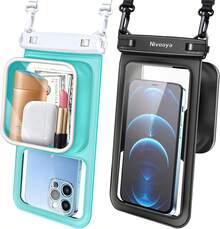 2 Paquetes de Bolsa Impermeable para Teléfono IPX8, Bolsa para Teléfono Celular Flotante, Funda Impermeable para Teléfono con Cordón, Bolsa Seca para Teléfono Esenciales para Playa y Crucero (Hasta 8.5) - Negro + Verde - Ver 1