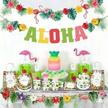 Hawaiian Party Decorations Flamingo Garlands Hawaii Luau Tropical Party ALOHA Banner For Summer Beach Birthday Party Decoration Luau Party Supplies Tropical Theme Summer Beach Pool Party Decorations Luau Birthday Party Decor