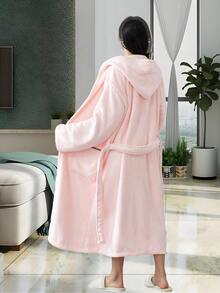 1pc Polyester Bathrobe (Size L) Unisex, Embroidered, Autumn/Winter Home & Bathroom Long Robe, Solid Color Coral Fleece Soft & Absorbent Microfiber, Suitable For Home, Bathroom, Pool, Dormitory - Multicolor - View 8