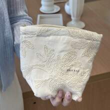 1 件/套白色背景刺绣叶子图案折叠拉链化妆包，L/M/S 尺寸，时尚 Y2K 多功能盥洗包，大容量化妆包，化妆包，化妆包，护肤包，洗漱包，储物盒，旅行必备品，海滩度假必备品，宿舍必备品，伴娘礼物，母亲节礼物，生日礼物，送给朋友和老师的礼物，家居装饰，卧室装饰，珠宝收纳盒，唇彩收纳盒，指甲油收纳盒 - [H&R BAG] - 白色 - 查看 9