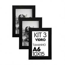 Kit 3 Porta Retrato Molduras Para Fotos 10x15 A6 Com Vidro - Preto - Visão 3