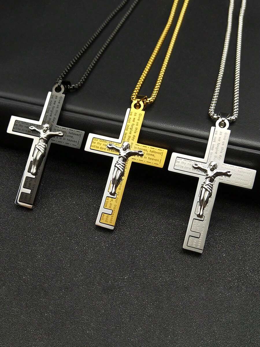 Catholic Cross Stainless Steel Necklace, Men's Gold Chain Necklace, Anniversary Birthday Gift Jewelry - Necklace - View 1