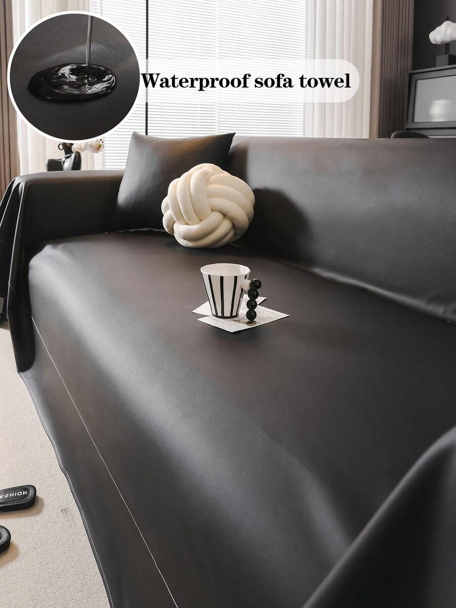 1pc Waterproof Sofa Cover - Soft Faux Leather Material, Washable, Suitable For Homes With Pets, Available In Grey And Brown