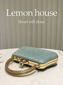 1pc Mint Green Glitter Elegant Handbag, Fashionable Clutch Purse Suitable For Evening Party, Wedding, Cocktail, Ideal Gift For Women - Mint Green - View 5