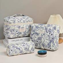 3Pcs Quilted Makeup Bag Set Floral Cosmetic Bag Aesthetic Toiletry Travel Organizer Bag Gift For Women Girls Storage Makeup Organizer Makeup Case Travel Bag For Suitcase Overnight Bag Gym Bag Duffle Bag Weekend Bag Duffel Bag For Luggage Carry On Bag College Bag Luggage Bags Weekender Bag Hospital Bag Holiday Winter Bag For School School Accessories School Stuff