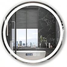 Espejo de baño LED, espejo de baño iluminado de 45x65 cm, control táctil y 3 modos de luz, reloj digital y termómetro, espejo de baño antiempañante ajustable, espejo LED de vidrio templado, fácil instalación - Redondo - Ver 10