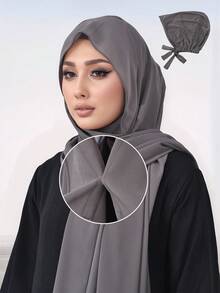 1pc Women's Slouchy Chiffon Drawstring Hoodie Scarf With Magnetic Buckle, Hijab Scarves - Breathable & Comfortable For Daily Wear For Dress - Lazy Chiffon Hood With Magnetic Buckle - View 18