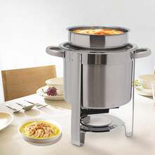 Commercial Food Warmers, 4.23 QT Soup Warmers, Stainless Steel Insert Pot With Electric Heating Plate - Large Soup Chafer With Pot Lid And Frame - Silver - View 5