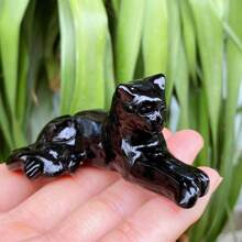 1 pieza Figura de gato de Obsidiana natural/Ópalo, Gato de cristal de cuarzo, Estatua de animal de cristal, Decoración para el hogar, Artículo de regalo de cristal; *El ópalo es sintético, por favor evite si le preocupa