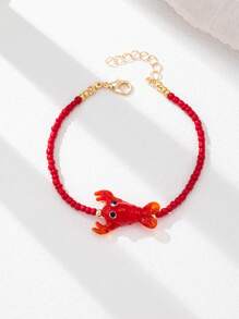 1 pulsera con diseño de langosta hecha a mano inspirada en el océano, pulsera de mujer bohemia con cuentas de semillas, adecuada para playa, viaje, surf (hecho a mano, la forma y el color pueden variar aleatoriamente)