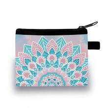 Stylish Mandala Print Zipper Pouch - Lightweight Durable Polyester Coin Purse With Vibrant Floral Design, Hand Washable & Zipper Closure For Boys & Girls (Black), Mini Purse - Multicolor - View 7